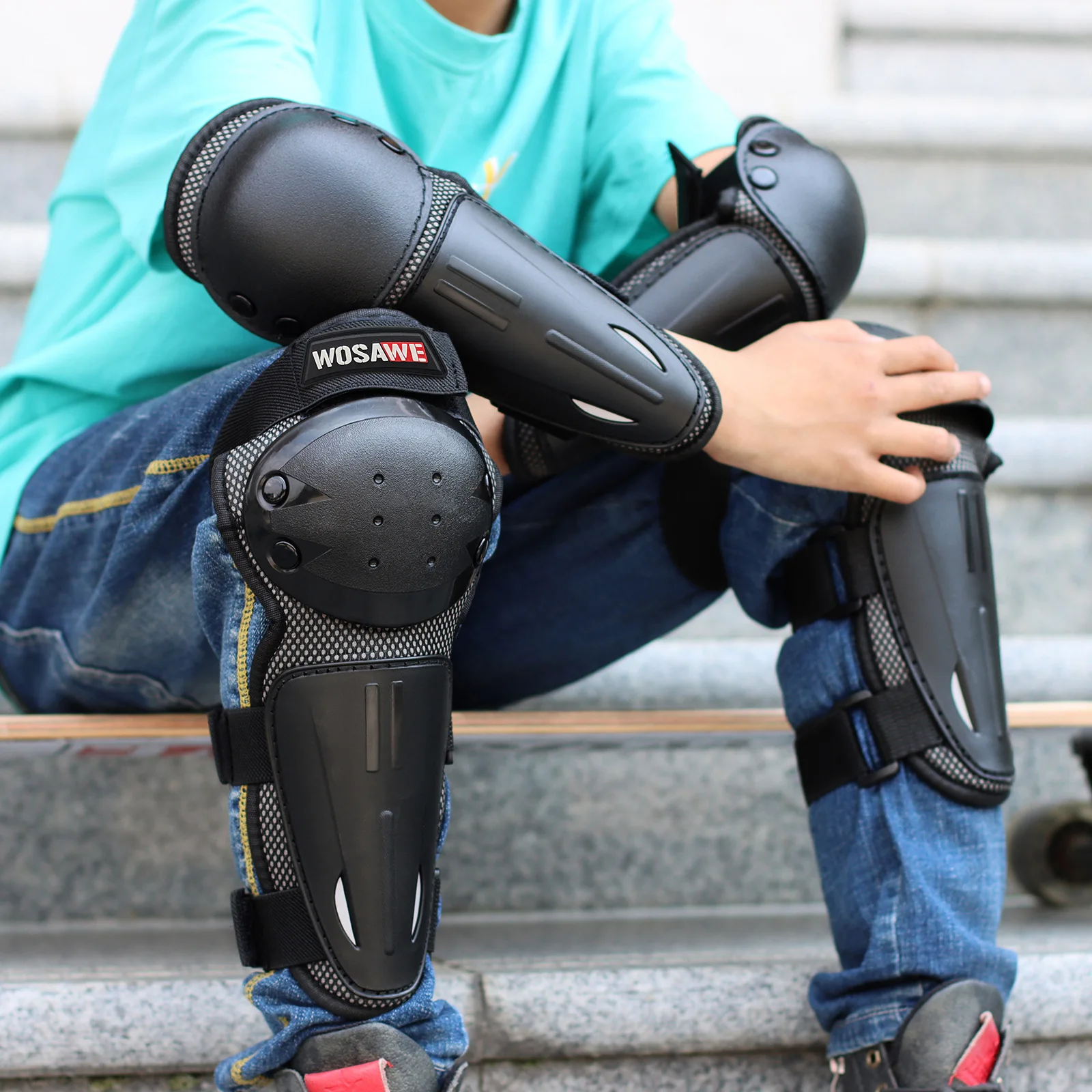 WOSAWE 어린이용 야외 스포츠 무릎 및 팔꿈치 보호대 - 내마모성, 충격 흡수, 밸런스 바이크, 스케이팅, 아이스 스케이팅용 낙상 방지