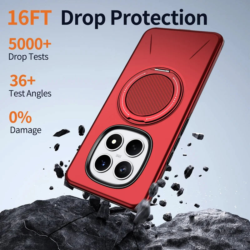 ELVEV Magnetic Shockproof Case with Rotating Ring Bracket - Hard PC + Soft TPU