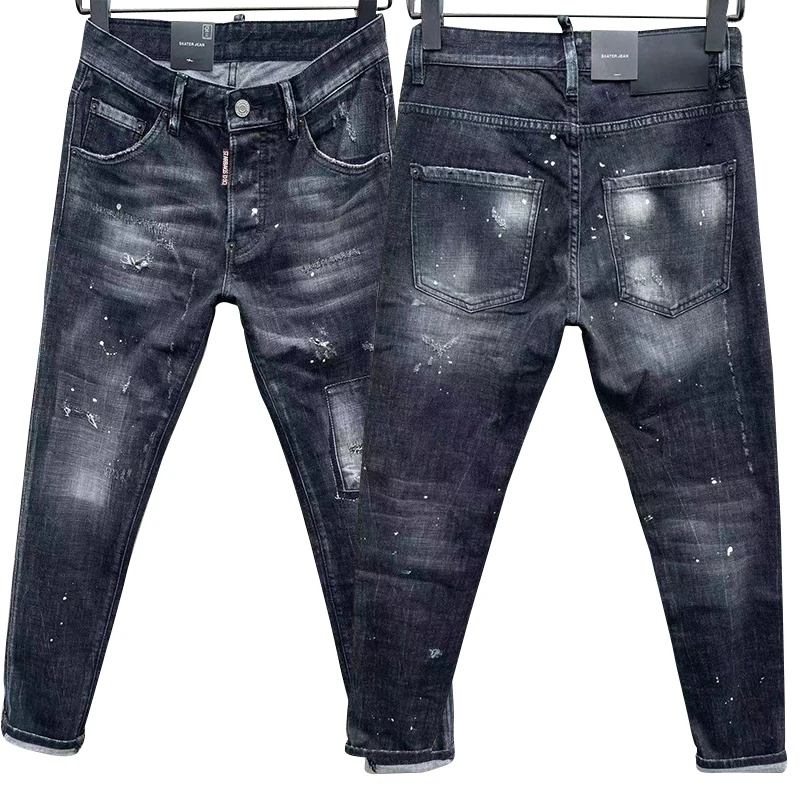 

Men`s Jeans starbags dsq c017 Ripped Trend Fashion slim black grey jeans small legs Elastic Feet Blue Slim Fit pants