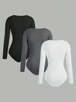 Women's Solid color Square Neck  Open Crotch One-Piece Bodysuit Long Sleeved Body  Lady Streetwear Female Warm Clothing - Image 2