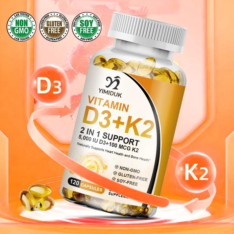 

Vitamin D3+K2 Capsules 5,000 IU/100 mcg for Calcium Absorption Immune Support