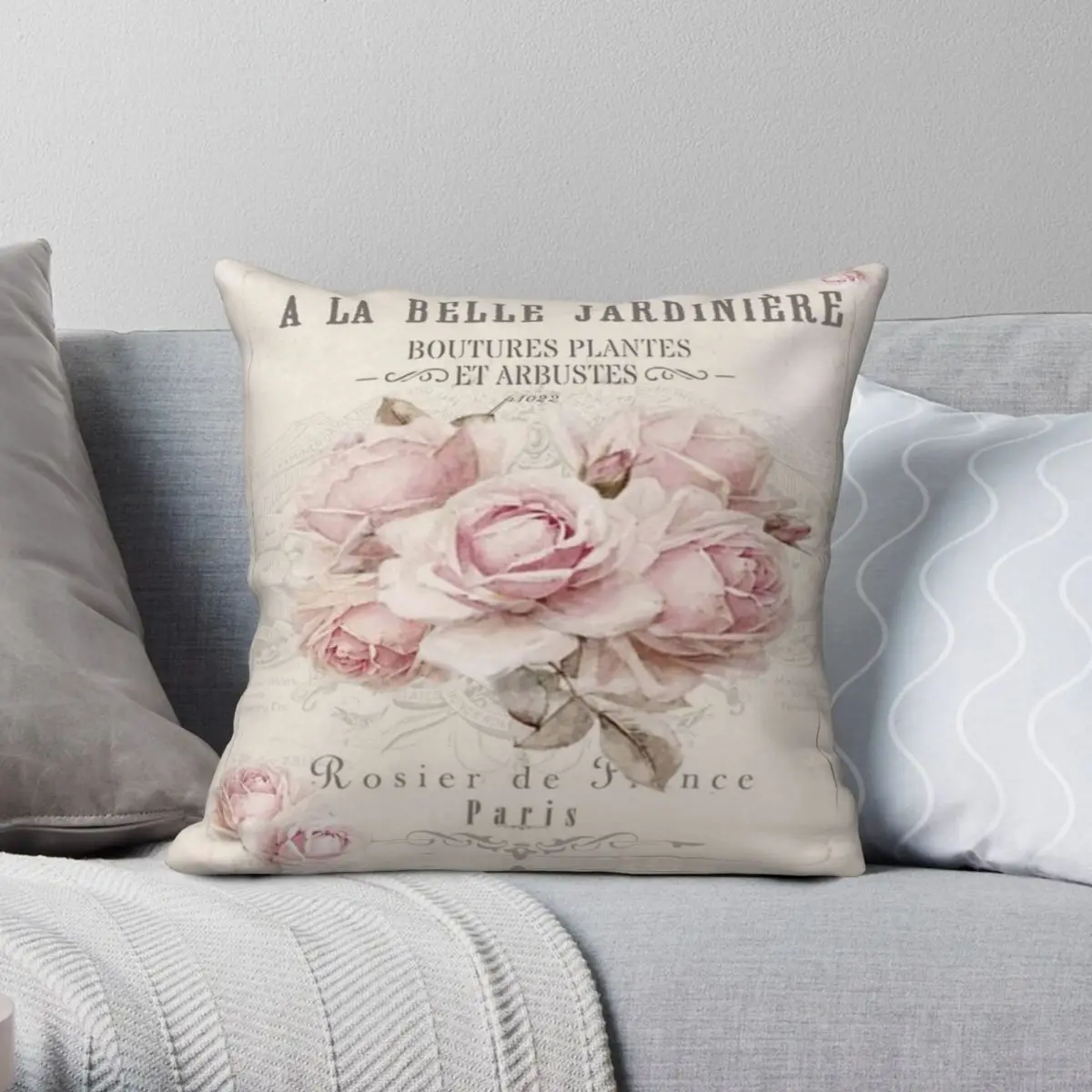 

Французская потертая шикарная розовая роза, наволочка из полиэстера, льняной бархатной ткани, Декоративная Подушка на молнии, разноцветная подушка