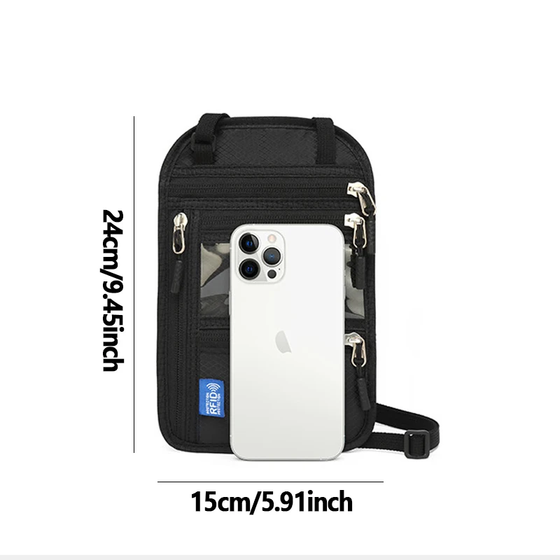 RFID Blocking Waterproof Neck Wallet - Lightweight Anti-Theft Travel Passport Holder & Hidden Document Pouch