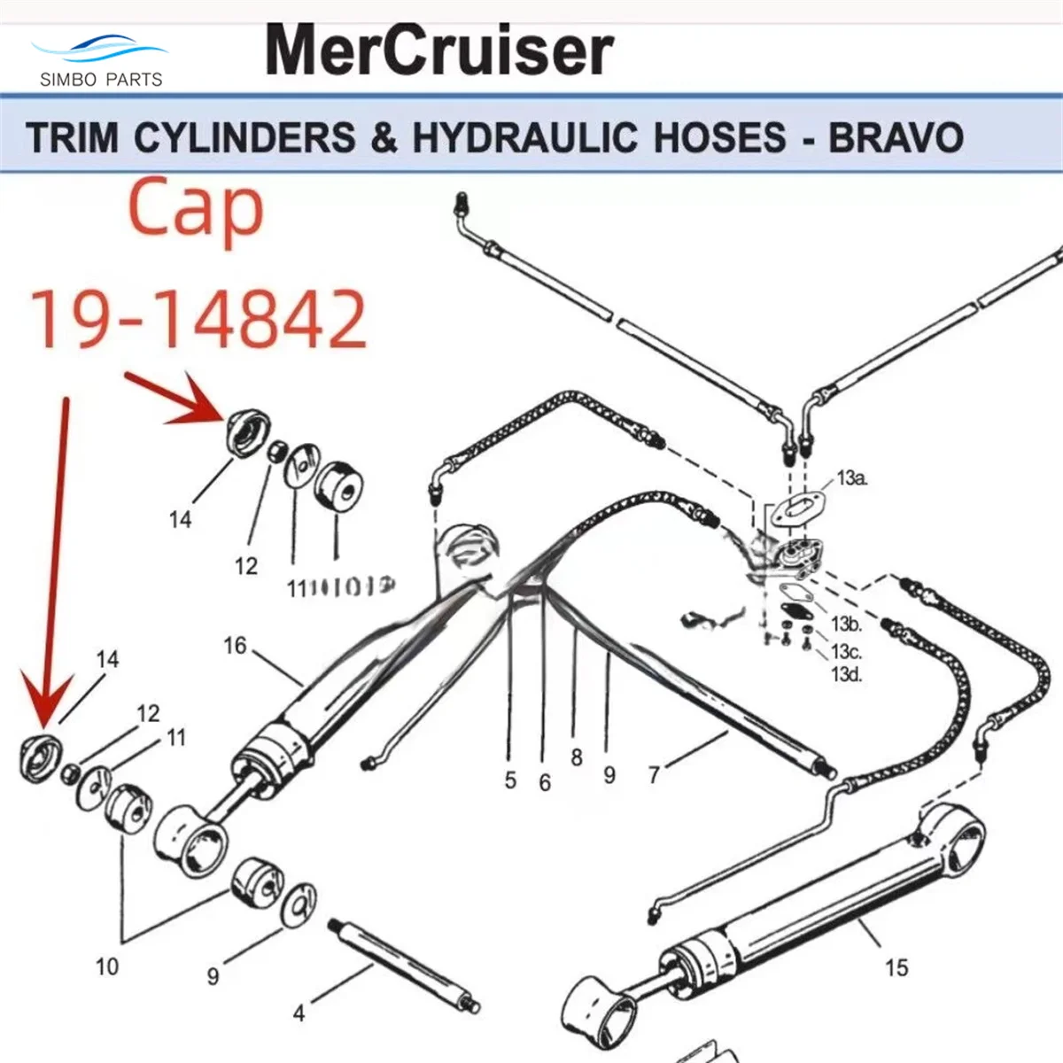 4 PCS 19-148421 19-14842 Trim Cylinder Ram End Cap For Mercruiser Bravo R MR ALPHA ONE Sierra 18-2465-9