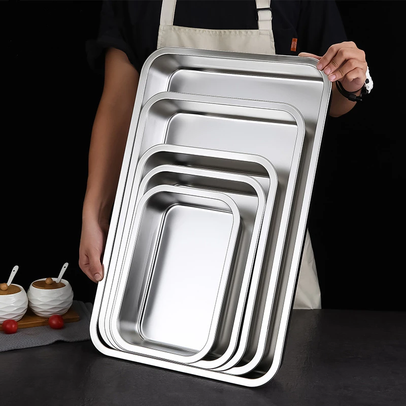 Storage Tray Kitchen Tray Stainless Steel Food Trays Rectangle Fruit Vegetables Storage Pans Cake Bread Biscuits Dish Bakeware Kitchen Baking Plates