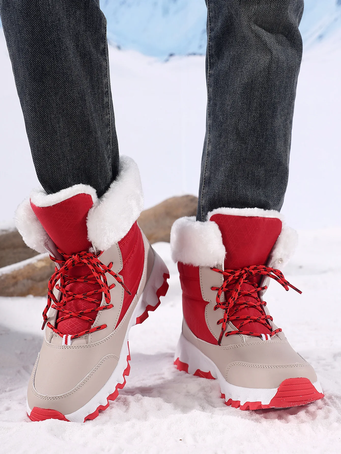Bottines de neige à plateforme pour femme fourrées à lacets_voghion.com