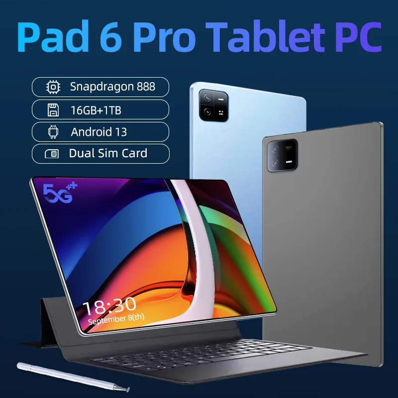 2024 글로벌 버전 태블릿 PC, 안드로이드 13 패드 6 프로, 스냅드래곤 888 RAM, 16GB + ROM, 1TB, 5G 듀얼 SIM 카드, 10000mAh HD, 4K, 미 탭, 신제품