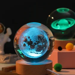 USB Luminous Atmosphere Lights Crystal Ball Night Light Colorful Galaxy Saturn Moon Lamp Party Birthday Gifts Bedroom Decoration