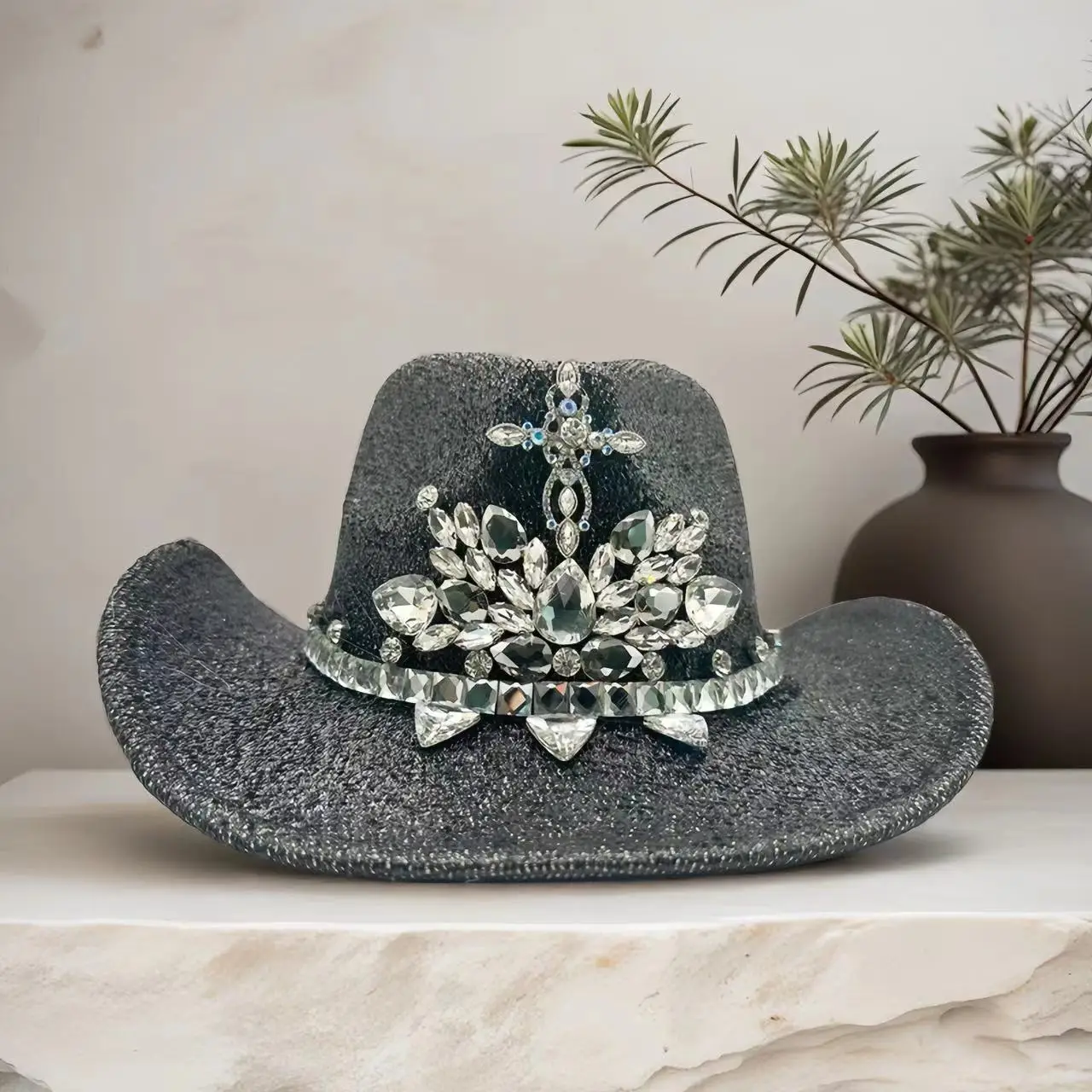 HongLuan Silber Glitzer Quasten Pailletten Disco Cowboyhüte Damen, Cowboyhüte, Festivalaccessoires, Cowgirl Partydekorationen – Detail 8