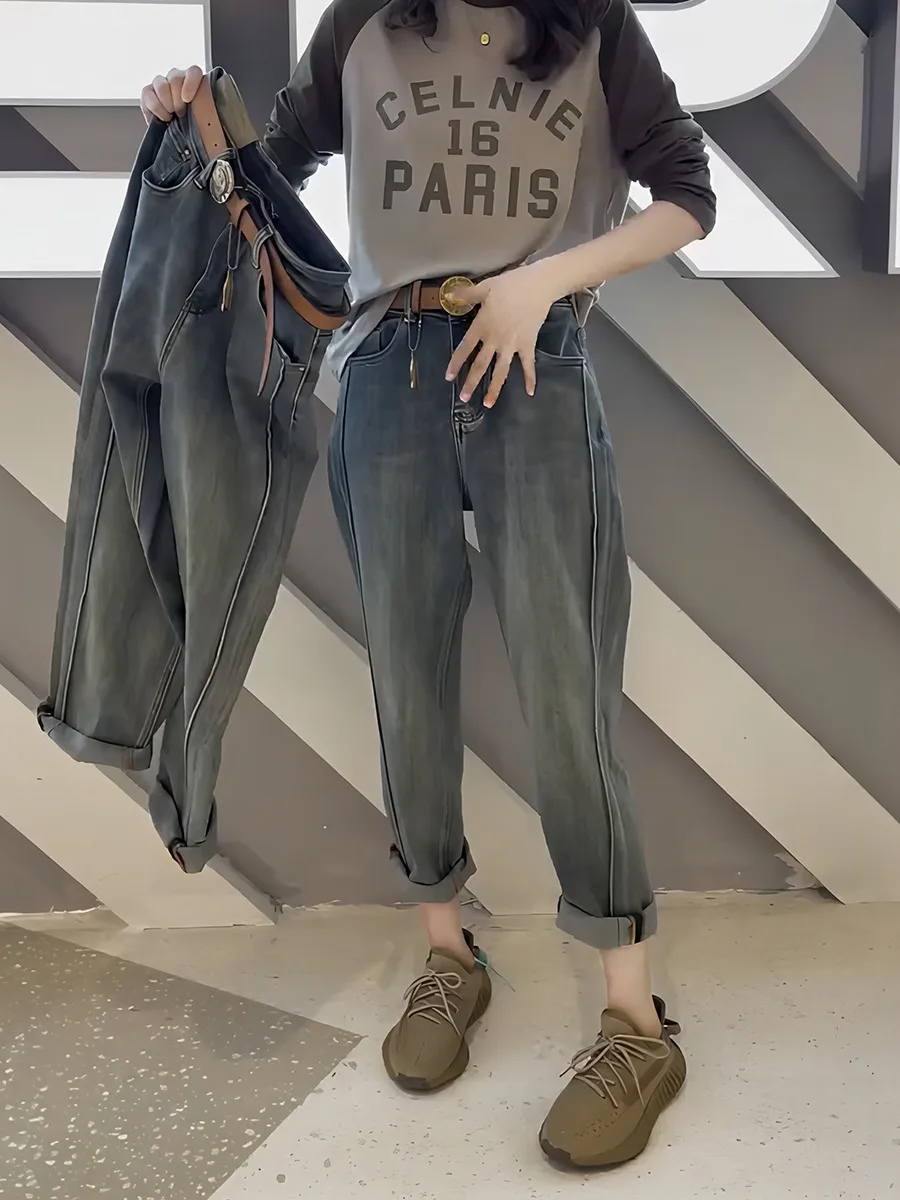 Pear-shaped Harun Jeans Female 2023 Spring New Fat Mm Daddy Pants Big Size High Waist Thin Radish Pants Y2k