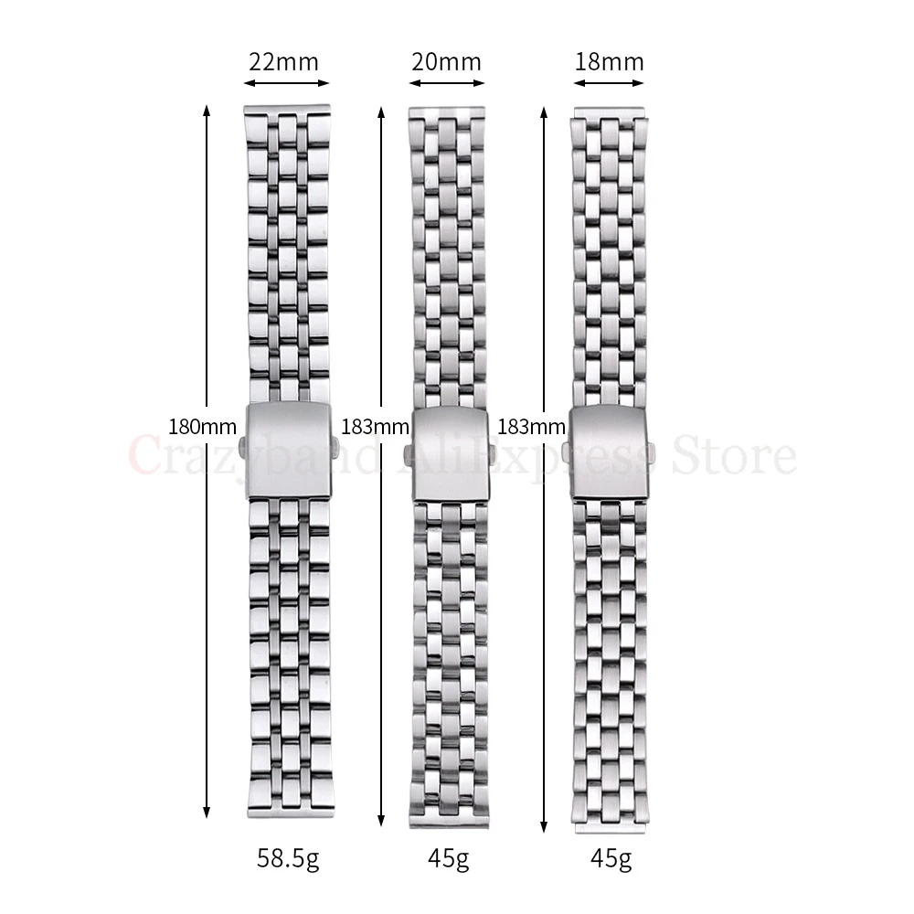 Silver Stainless Steel Watch Band with Folding Buckle and Tools - Elegant Metal Strap