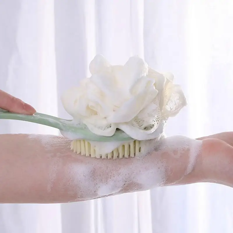 Spazzola da bagno curva con manico lungo in luffa morbida e setole per donne e uomini - Spazzola per doccia, corpo, viso e lavaggio spa - immagine 5