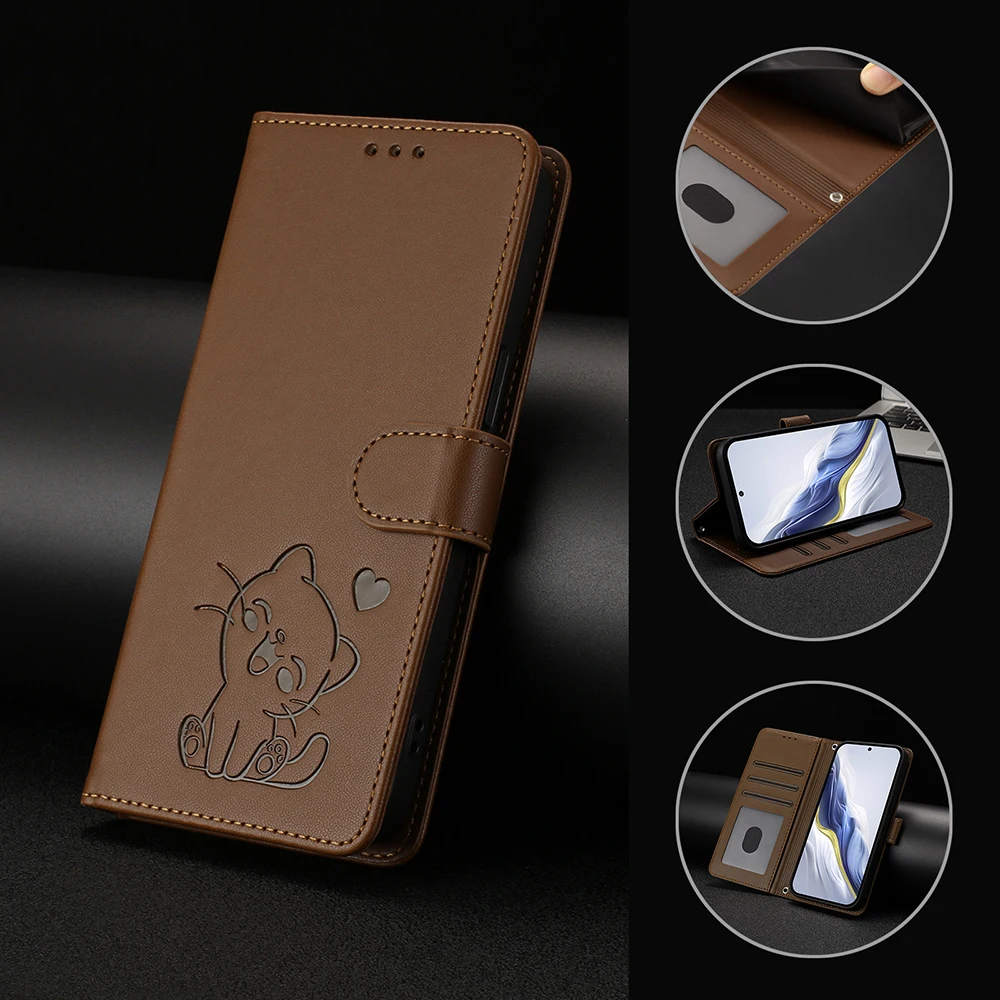 Lovely Cat Flip Leather Wallet Phone Cover with Card Holder