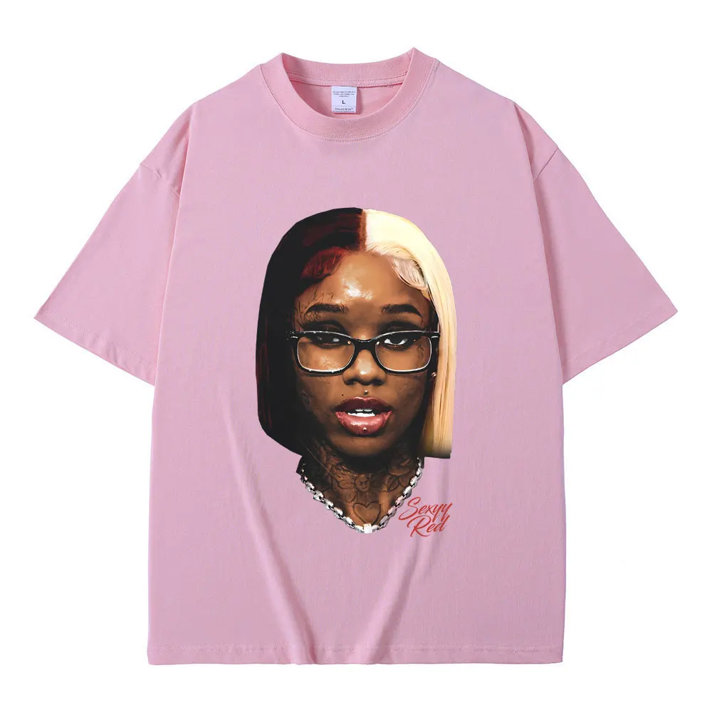 Raper sexy czerwona Nicki Minaj twarz wydruk graficzny t-shirt mężczyźni kobiety Hip Hop na co dzień obszerna koszulka moda męska moda uliczna