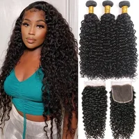 12A Brazilian Afro Kinky Curly Bundles With Closure Human Hair Bundles With Frontal Loose Deep Wave Hair Bundles With Closure