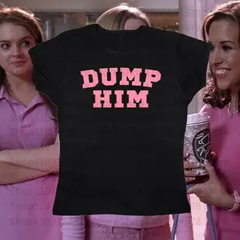 Dump Him Letter Gothic T-shirt High Street Sexy Tees Harajuku Short Sleeve Top Fairy Grunge Skinny Tops Y2k Clothes Emo Crop Top 1
