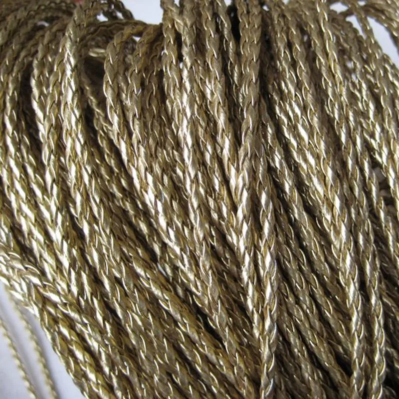 

Four Strand Braid Leather Rope, Gold and Silver, Black, 3mm PU, Movable Door, Inset Bar, Buckle Line, 100m