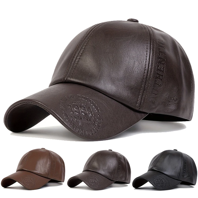 Unisex Vintage Leder-Baseballkappen Frühling Herbst Outdoor Verstellbare Freizeithüte Dad Hat Sonnenschutzhut – Detail 1