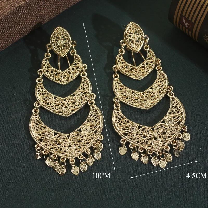 Arab Muslim Wedding Jewelry Gold Plated Pendant Earrings Crystal Moon Shape Ethiopian Turkish Bridal Gift Fashion Accessories pendant earrings crystal earrings