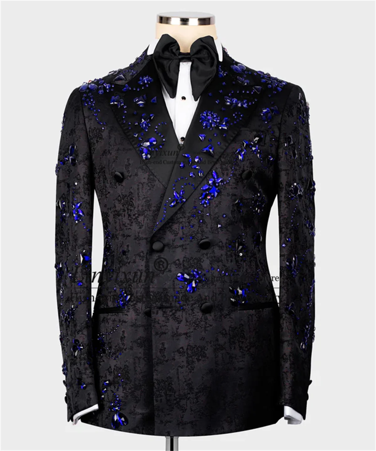 Fashion Jacquard Men Suits Customized Wedding Groom Tuxedos With Beaded Crystal 2 Pieces Sets Male Prom Party Blazer ropa hombre 4