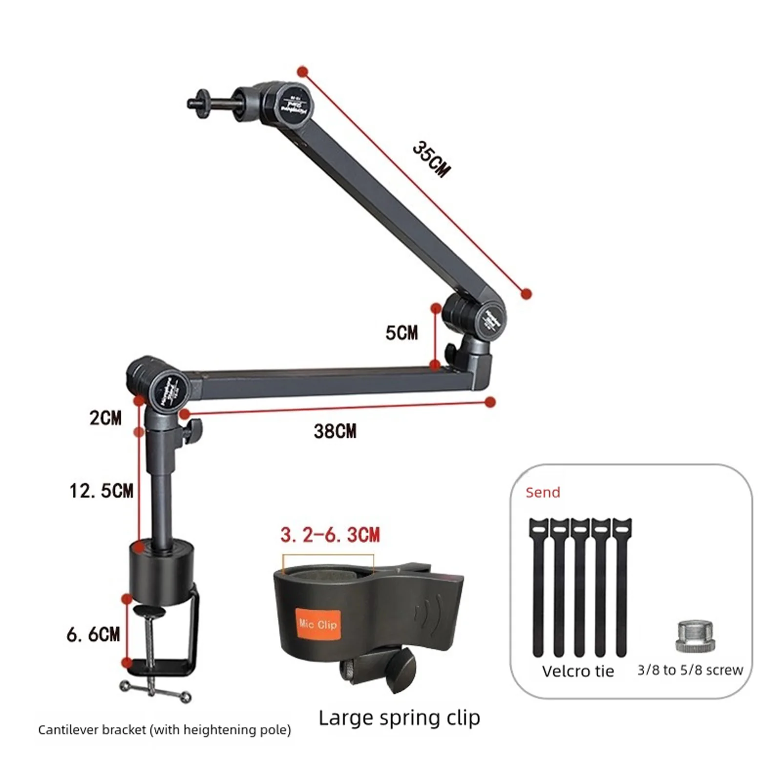 마이크 암 스탠드 데스크 마운트 5축 회전 서스펜션 360도 °   마이크폰용 회전 클램프, 1.5kg 하중 용량, 미끄럼 방지