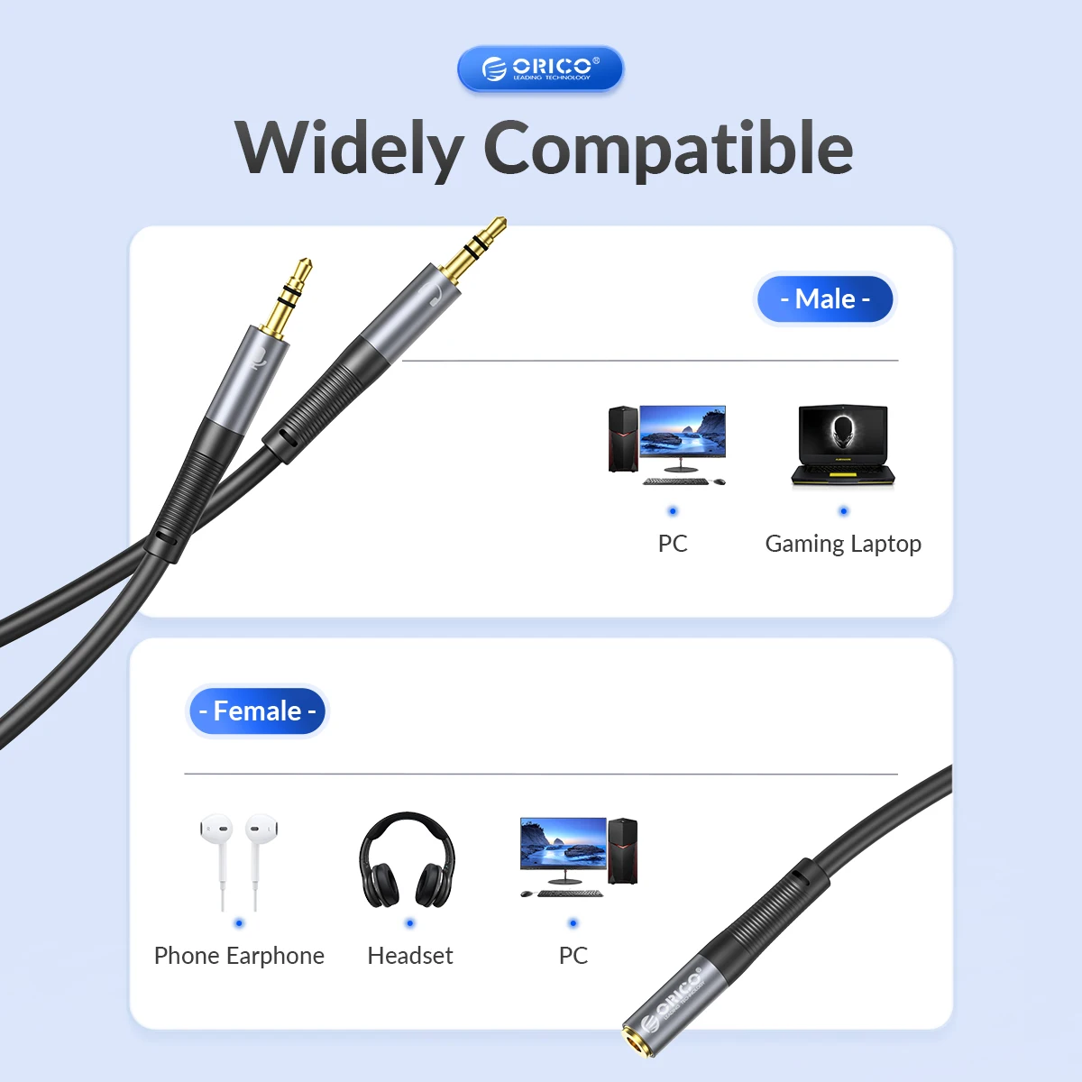 AHOAO CTIA - Splitter per cuffie, standard da 3,5 mm femmina a 2 doppio cavo audio da 3,5 mm maschio, adattatore splitter a Y con funzione cuffie/microfono per cuffie da gioco PC