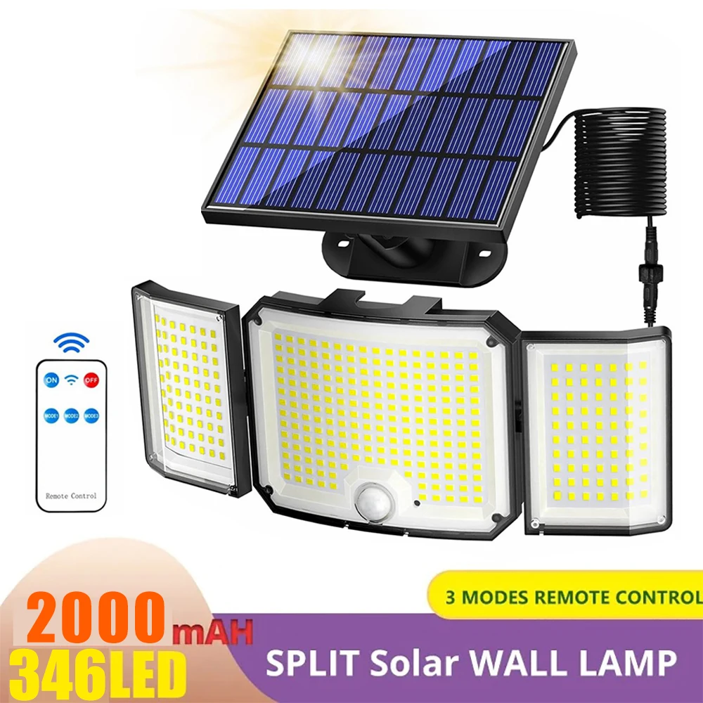 

346 телефон с датчиком движения, внешний фонарь с дистанционным управлением, внешний фонарь на солнечной батарее, 3 головки, Солнечный фонарь, IP65, водонепроницаемый детектор безопасности