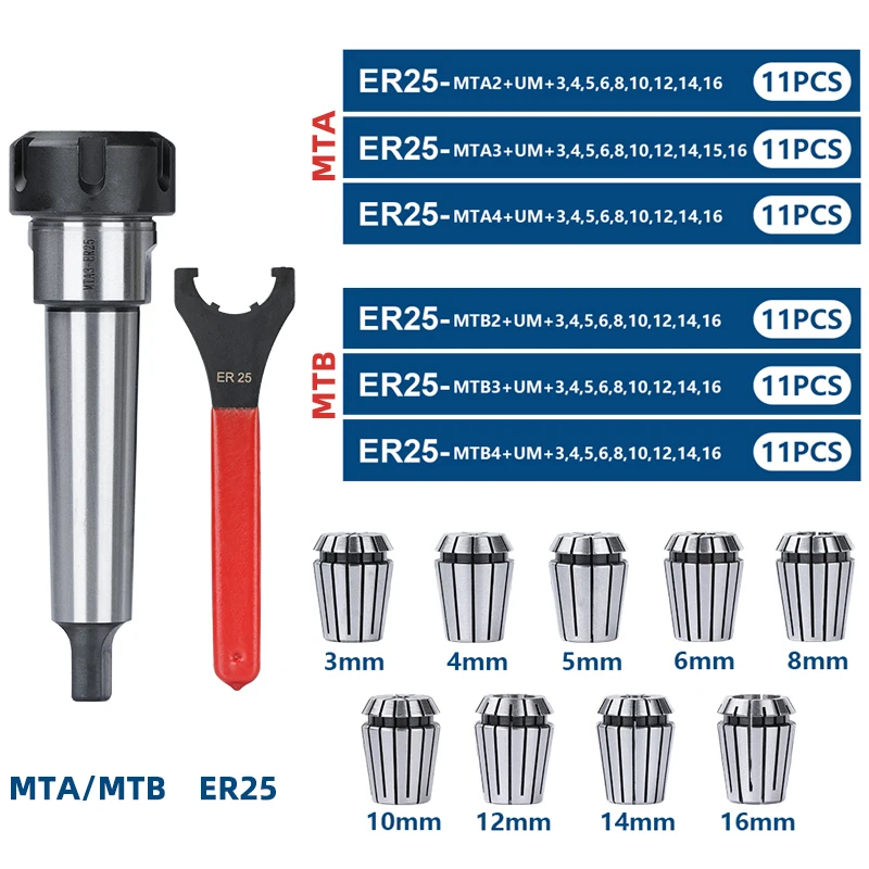 XCAN Werkzeughalter ER25 Federklemmen Spannzangenhalter MTA2 MTA3 MTA4 Morsekegelhalter UM Schraubenschlüssel für CNC-Fräsdrehwerkzeug – Detail 4