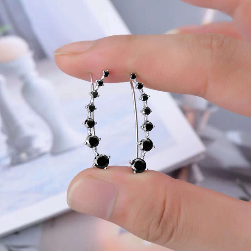 All D Moissanite Earrings For Women Black/ White Diamond 7 Star Ear Cuffs Crawler Climber Silver 925 Wedding Jewelry Luxury Gift
