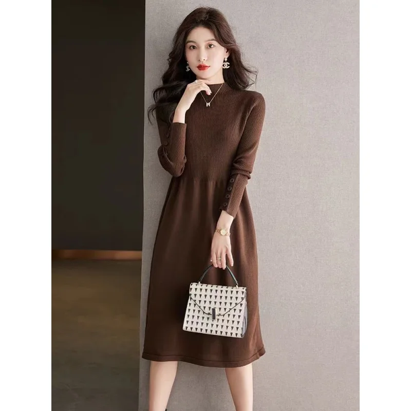 

2023 New Fashion Knitted Dress Women's French Vintage Loose Fit Cashmere Skirt Autumn/Winter Warm Leisure Vacation Sweater Vesti