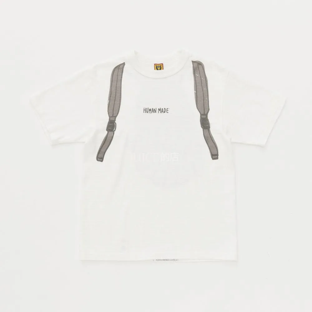 HUMAN MADE Creative Cartoon Backpack Backpack Short Sleeve T-shirt Short Sleeve T-shirt Printed LOoose Casual Skateboard round