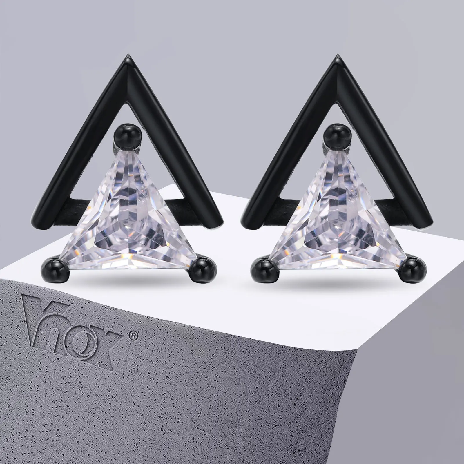 Vnox Punk Stud Earrings for Men, Triangle AAA CZ Stone Earrings, Geometric Stainless Steel Cool Rock Boy Ear Jewelry 5