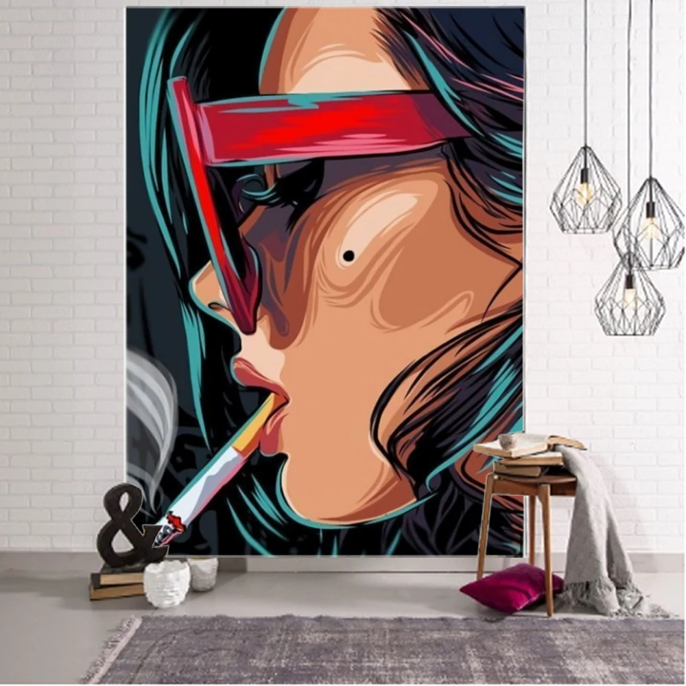 Cool pink smoke girl background decoration tapestry, smoking girl background decoration tapestry