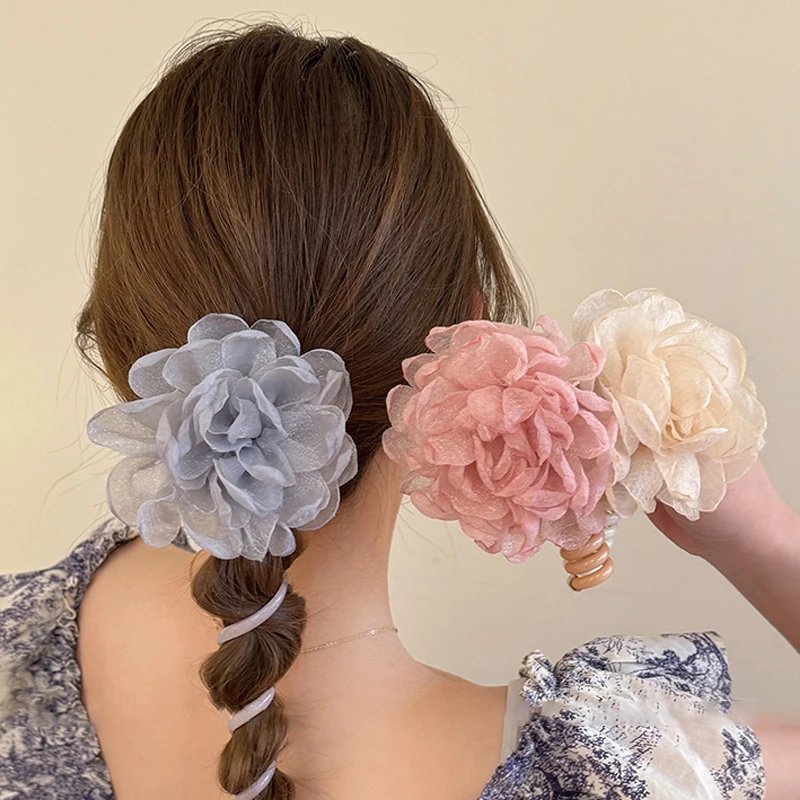New Flower Telephone Wire Hair Bands for Girls Elastic Spiral Floral Hair Ties Korea Fairy Bubble Braided Tools Hair Accessories garden soil drill yard hole planter auger loose plant spiral garden twist bit drill shaft flower auger bedding bulb digger tools