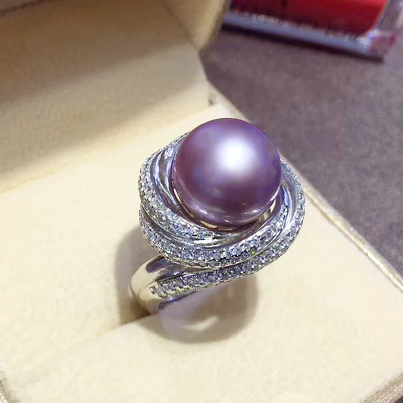 

MeiBaPJ 12mm Big Purple Round Natural Freshwater Pearl Screw Ring Real 925 Sterling Silver Fine Wedding Jewelry For Women