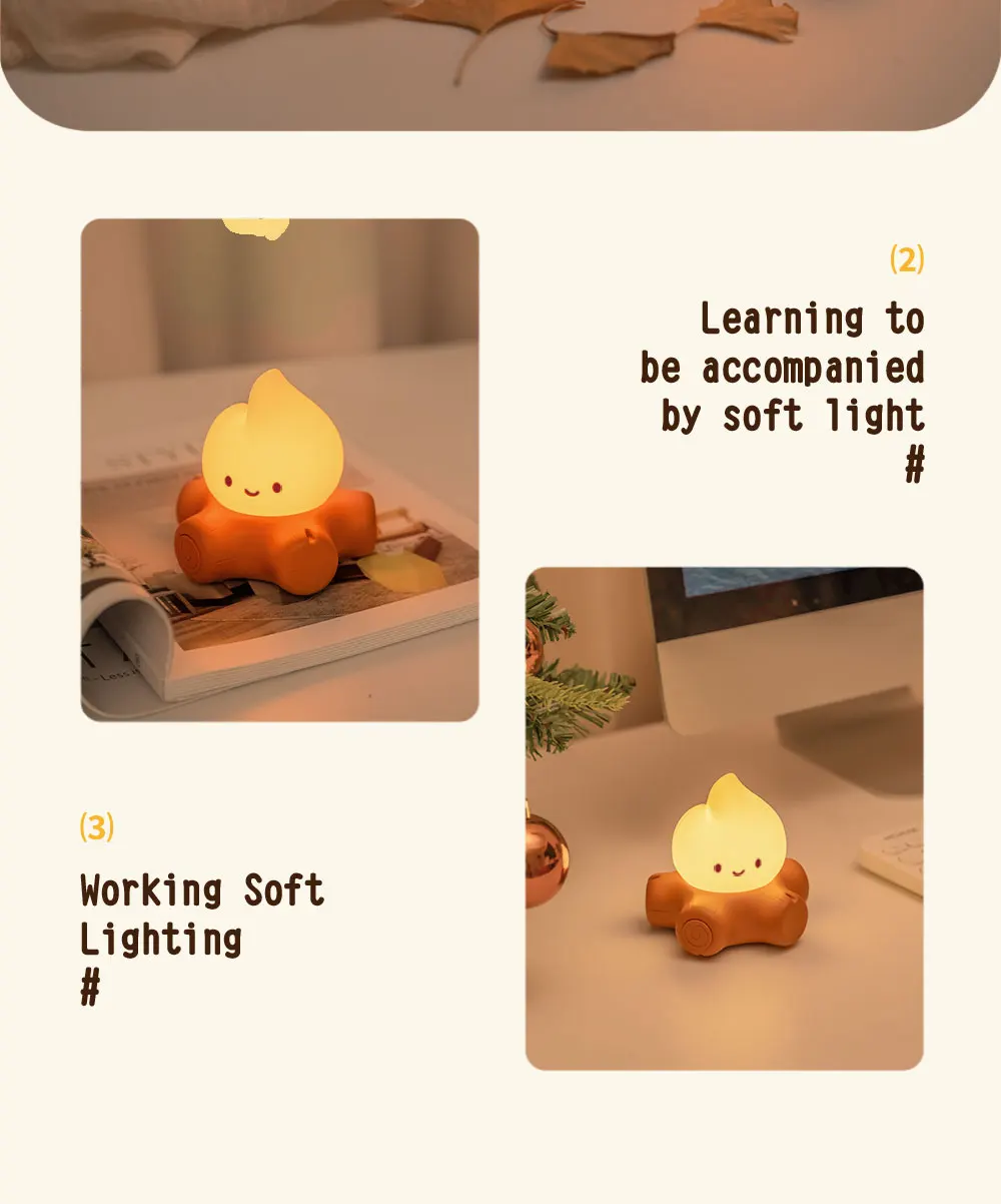 Campfire Night Lights Creative Bedside Room Decoration Atmosphere LED Light Desk Lamp Nightlight for Kid Christmas Birthday Gift