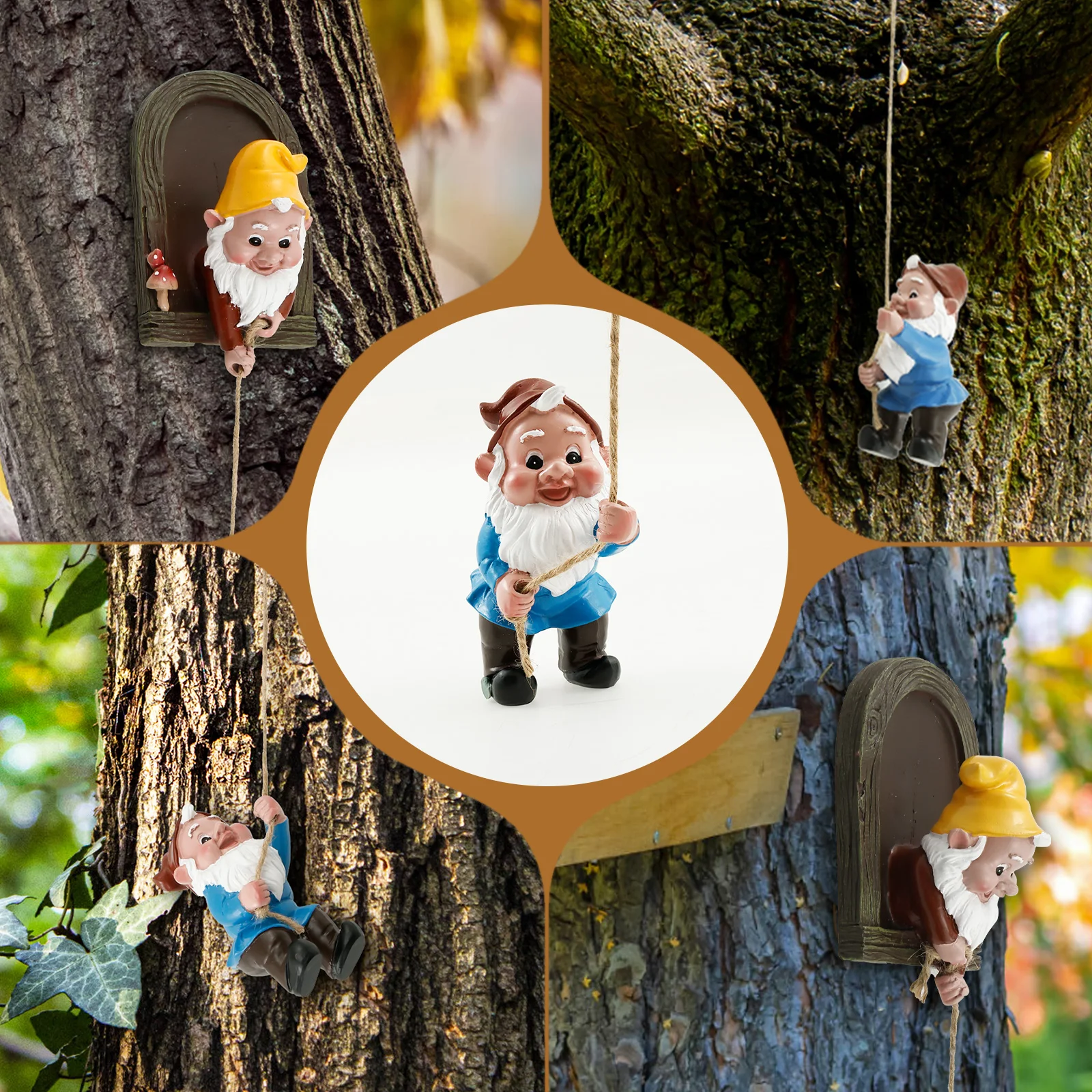 Mini Garden Gnome Statue Resin Climbing Gnomes Tree Face Decor Outdoor Lawn Creative Gnome Statue Home Decoration Accessories