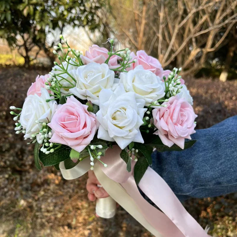 Wedding Bouquet Bride Bridesmaid Accessories Silk Ribbon Artificial Roses Holding Flowers Favors wedding bouquets,artificial rose flowers,wedding flower decoration