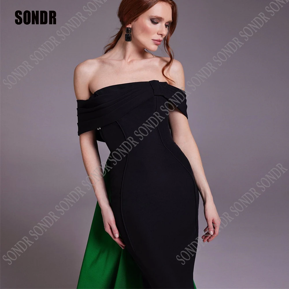 SONDR Simpl Black/Green Satin Mermaid Evening Dresses Saudi Arabic Women Off Shoulder Prom Gowns Long Formal Occasion Dress