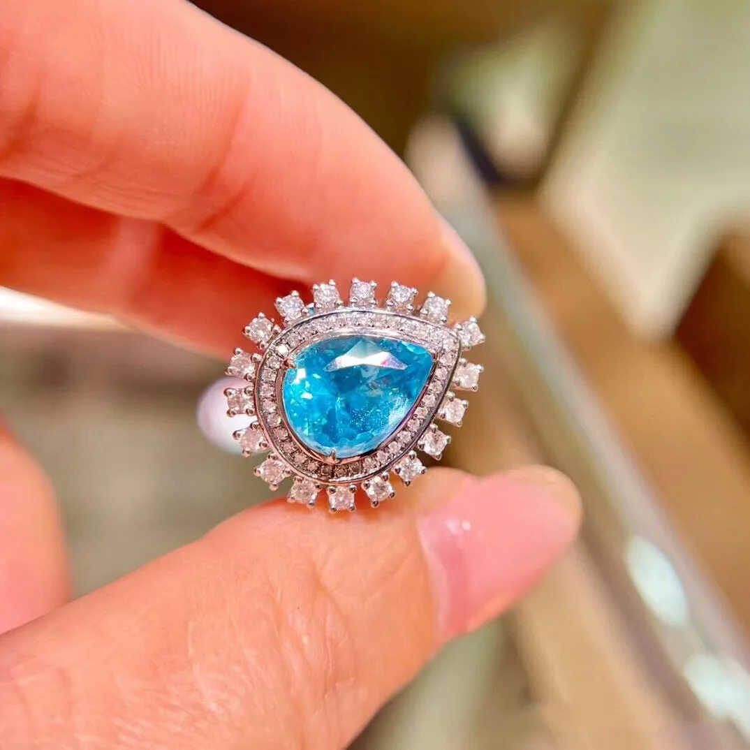 

NEW Luxury West Lake Sapphire Paraiba Oval Couple Ring For Women Blue Full Diamond Geometric Engagement Bridal Gift Jewelry