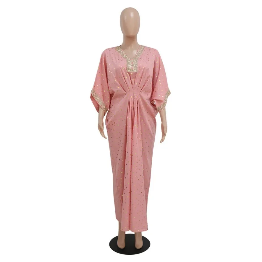 Dubai Muslim Woman Dress Polka Dot Print V-Neck Elegant Long Dresses Islamic Robes Abaya Turkey Ramadan Evening Kaftan Jalabiya