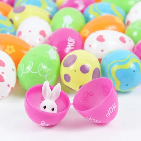 

24/12Pcs 5.5cm Plastic Easter Eggs Rabbit Easter Gift Boxes Kids Toy Packaging Decorations Bunny Eggs Box Birthday Decor