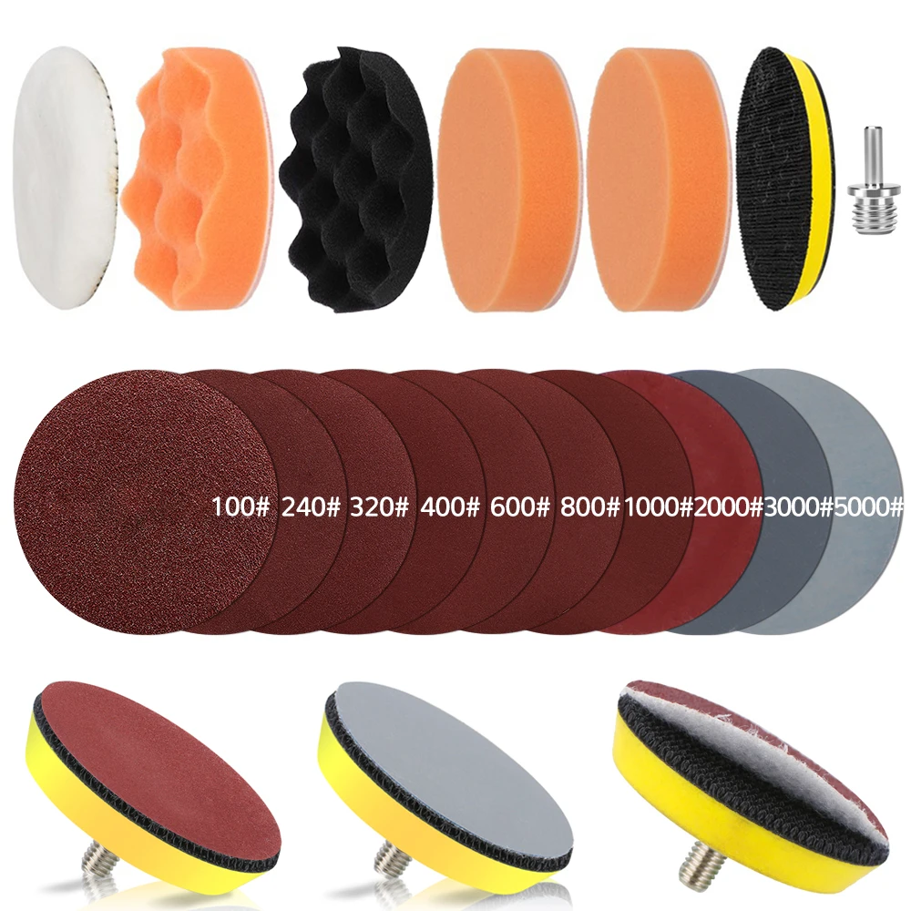 3 Inch Car Polishing Disc Kit Compound Buffing Backing Plate Waxing Pad Foam Sponge Pads For