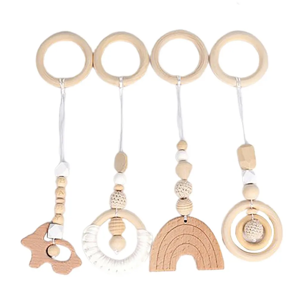 

Baby Play Gym Frame Wooden Beech Activity Gym Frame Stroller Hanging Pendants Toys Teether Ring Nursing Rattle Toys Room Decor