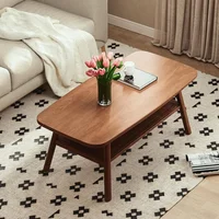 Tier Solid Oak - Coffee Table 2- Practical Center Table Double Storage Small Apartments (Walnut, 31.49" D x 19.68" W x 17.32" H) 1