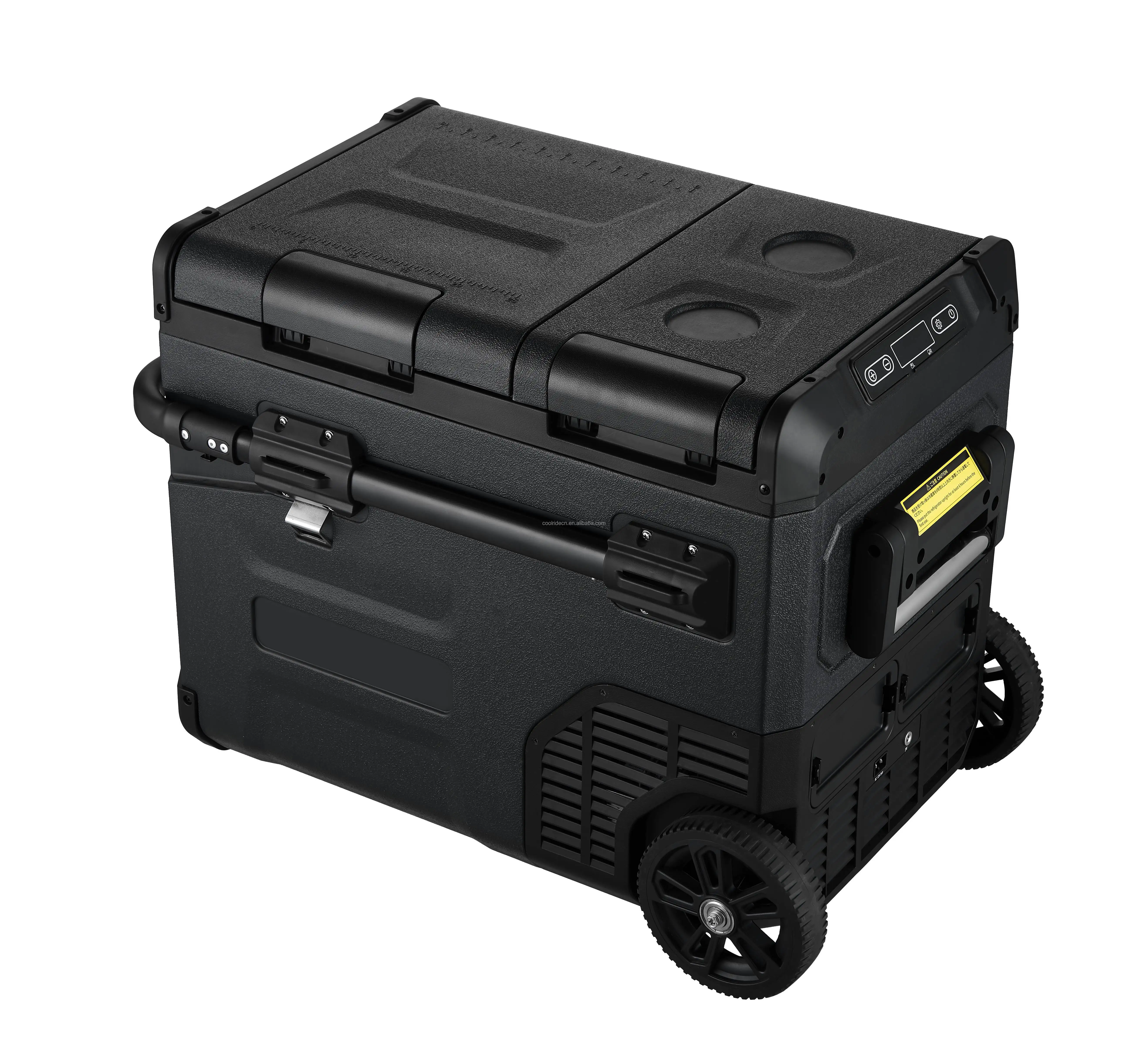 Built-in Batteries 55L Dual-zone Portable Fridge Eurotech Compressor 12V/24V With Trolley And Wheels