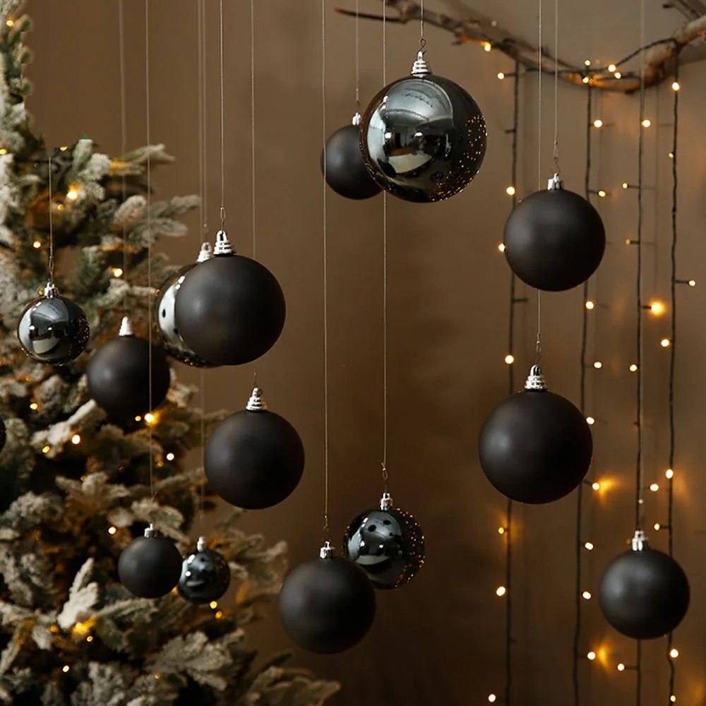 1-24pcs 4-15cm Black Plastic Christmas Ball Hanging Ornaments Xmas