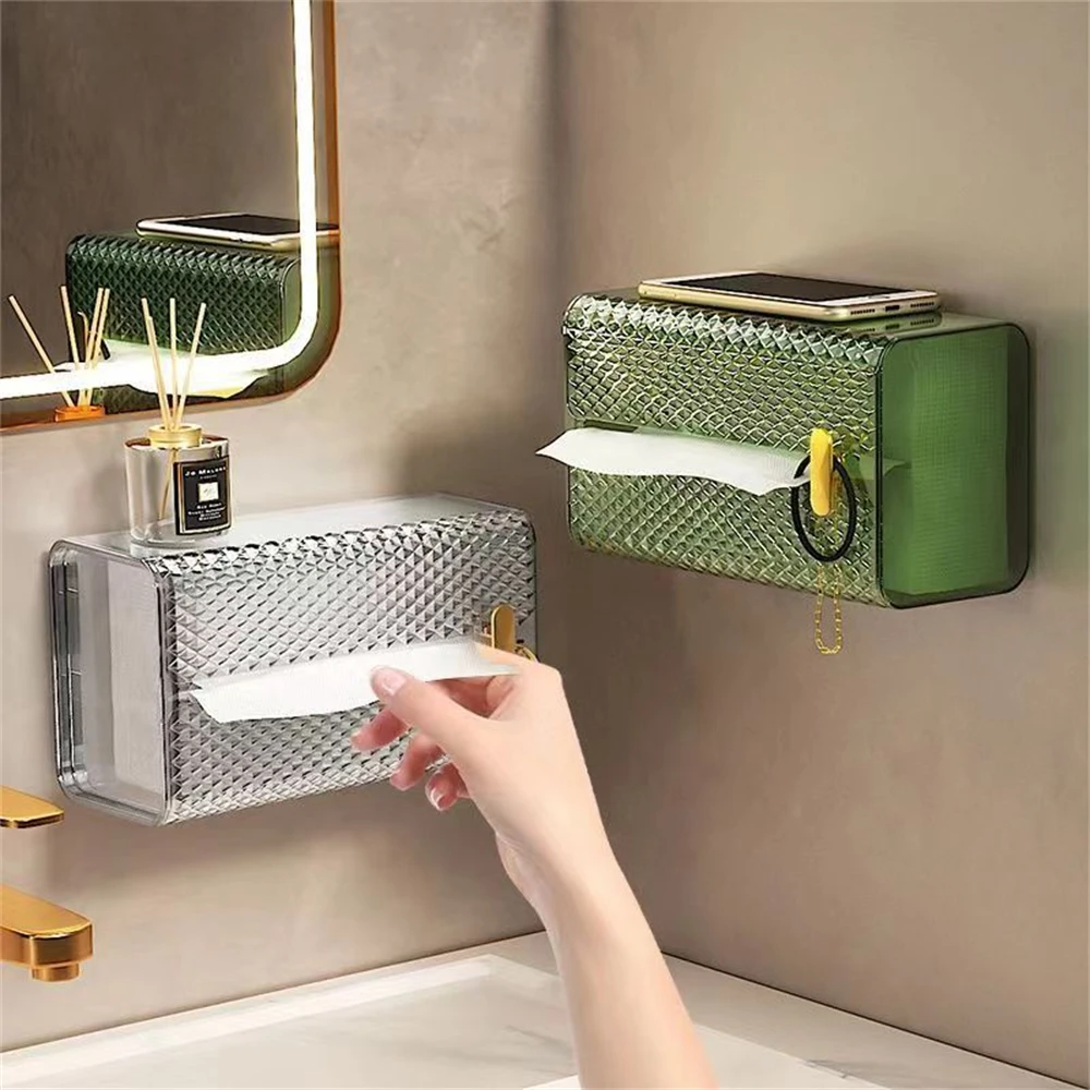 Light Luxury Tissue Box, Wall Mounted, Rectangular Tissue Storage Box, Self-Adhesive Napkin Holder, Kitchen Paper Dispenser Case 2