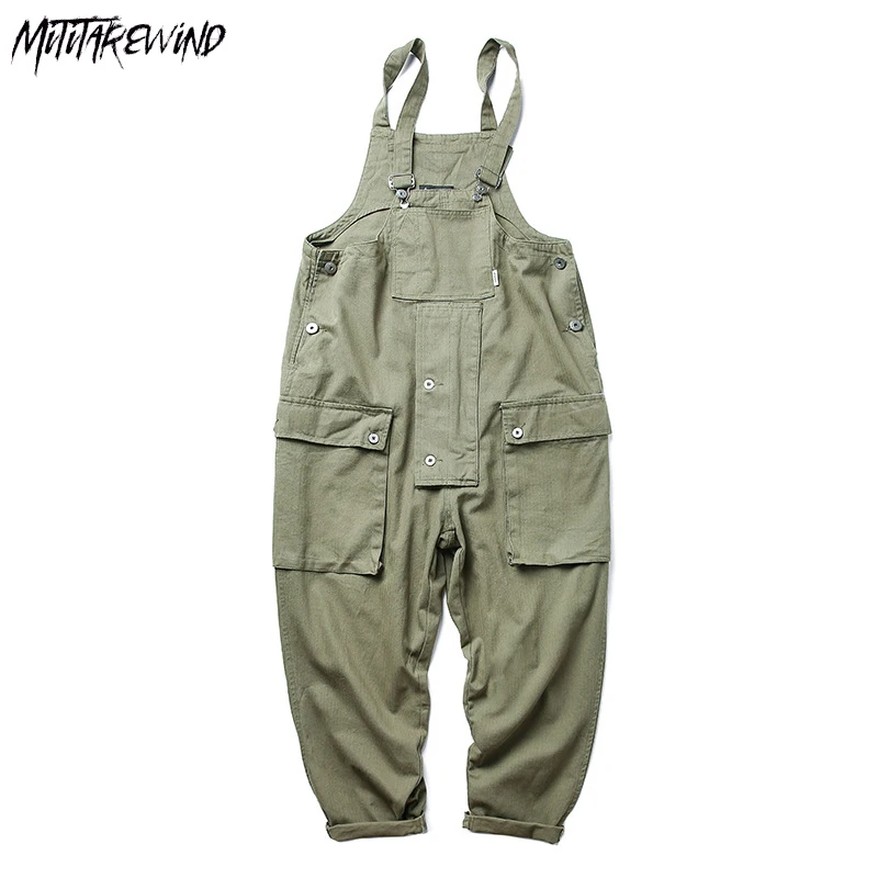

High Street American One-piece Overalls Men Clothing Multi-pockets Work Overalls Trousers Loose Suspenders Casual Cargo Pants