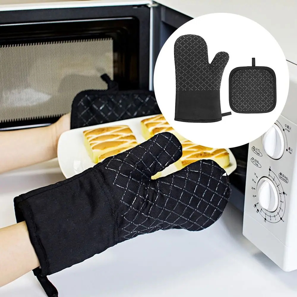 Kitchen Gloves Microwave Cotton Baking Gloves Anti-Scalding Heat Resistant Oven Mitts Non-Slip Insulation
